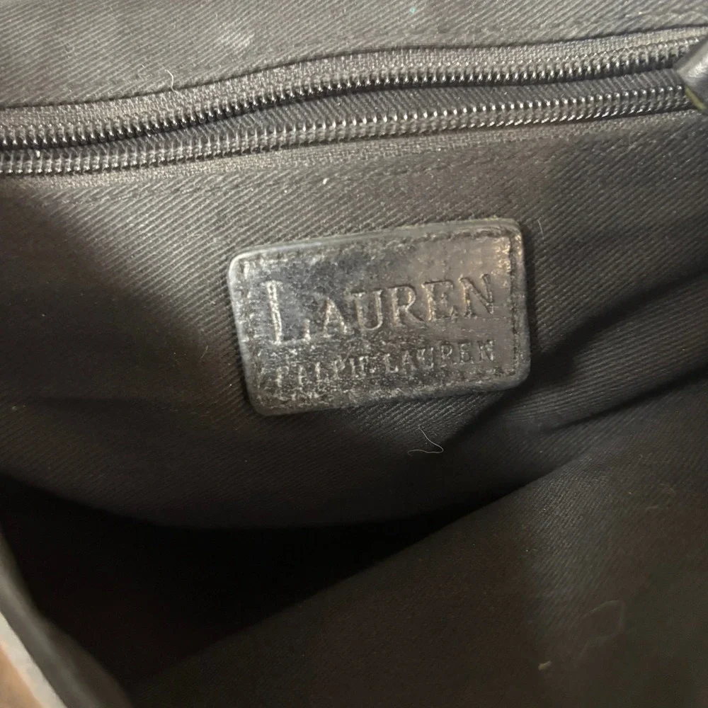 VTG Ralph Lauren Black Leather Crossbody Bag Equestrian Hook Flap Messenger